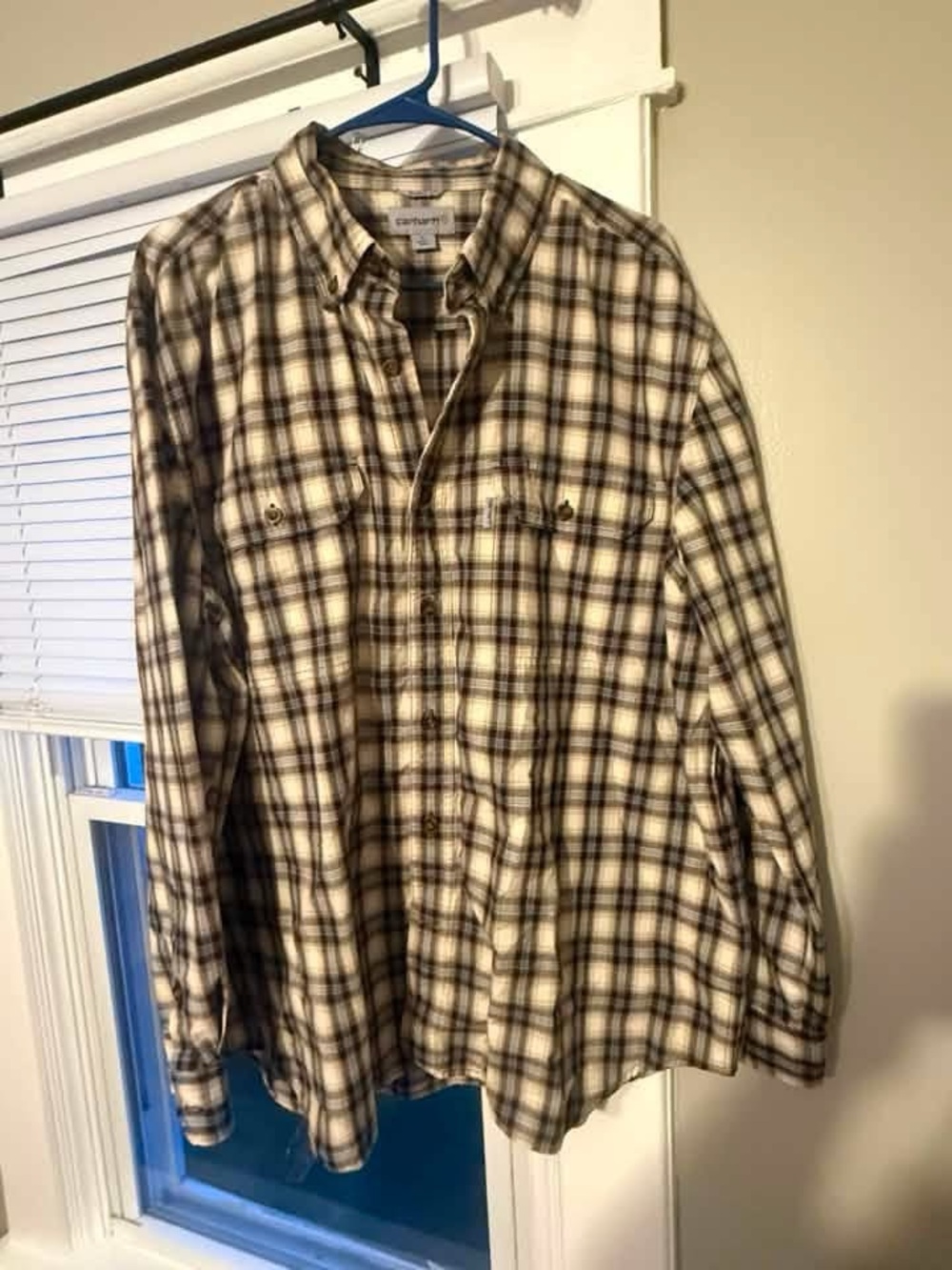 Carhartt Brown and Cream Plaid Button-Down Shirt